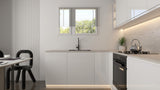 Velmora Winkelküche 300 × 185 cm KÜ04 – Moderne L-Küche ohne Arbeitsplatte – MDF Fronten – Weiß Hochglanz