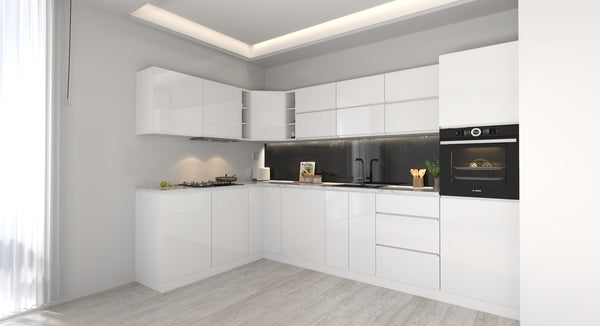 Küchenzeile Velmora Weiß Küchenzeile KÜ01-A 520 cm – Hochglanz MDF Fronten