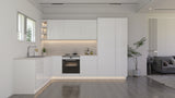 Velmora Winkelküche 300 × 180 cm KÜ05 – Moderne L-Küche ohne Arbeitsplatte – MDF Fronten – Weiß Hochglanz