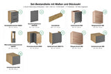 L-Küche Nexa Grau & Woodline – 330 × 230 cm – K105-G330 – Set-Bestandteile mit Maßen und Stückzahl