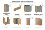 L-Küche Nexa Beige & Woodline – 270 × 170 cm – K99-G270 – Set-Bestandteile mit Maßen und Stückzahl