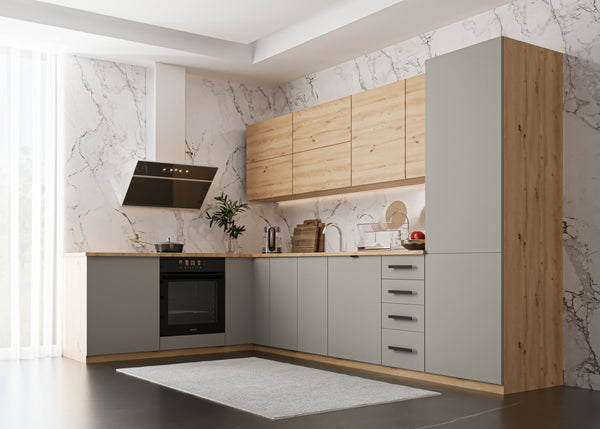 L-Küche Nexa Beige & Woodline – 330 × 210 cm – K53-G330