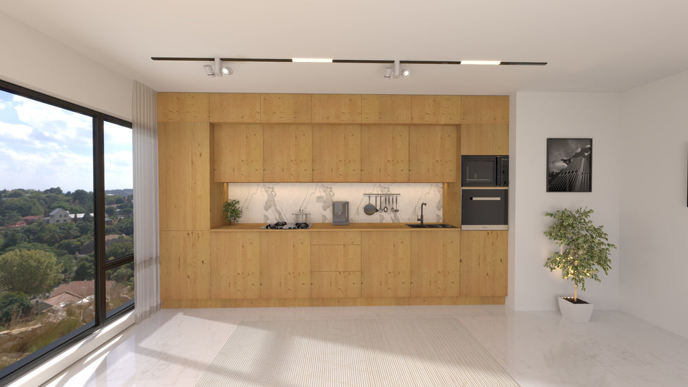 Nexa Küchenzeile KÜ05-L – Woodline – 420 cm – Großzügige Designküche mit maximalem Stauraum