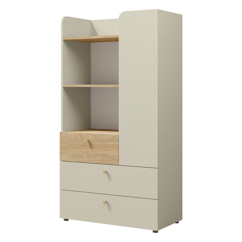 Yuki Regal mittelhoch mit Tür und Schubladen in Graubeige / Eiche geölt